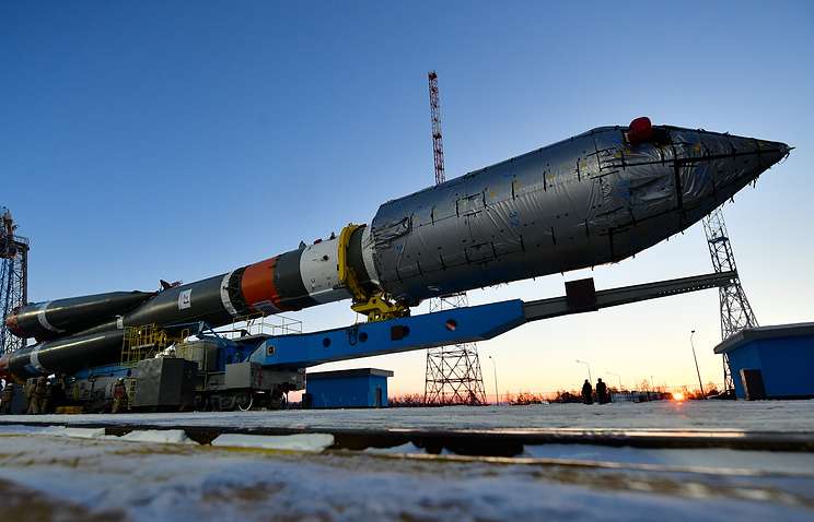 Russia's Soyuz-2.1a carrier rocket with resupply ship installed at Baikonur spaceport