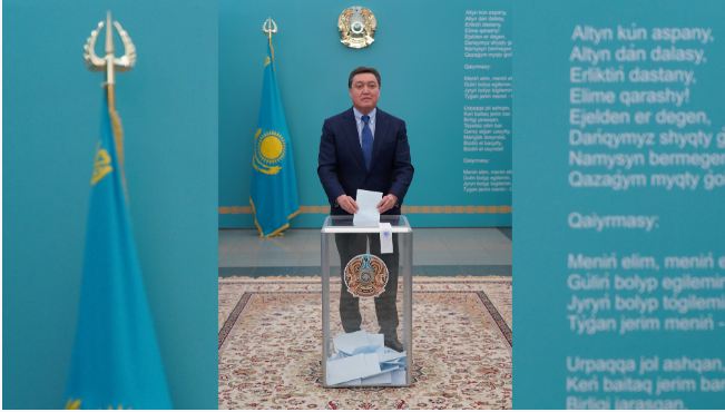 Prime Minister Askar Mamin votes at presidential election in Kazakhstan