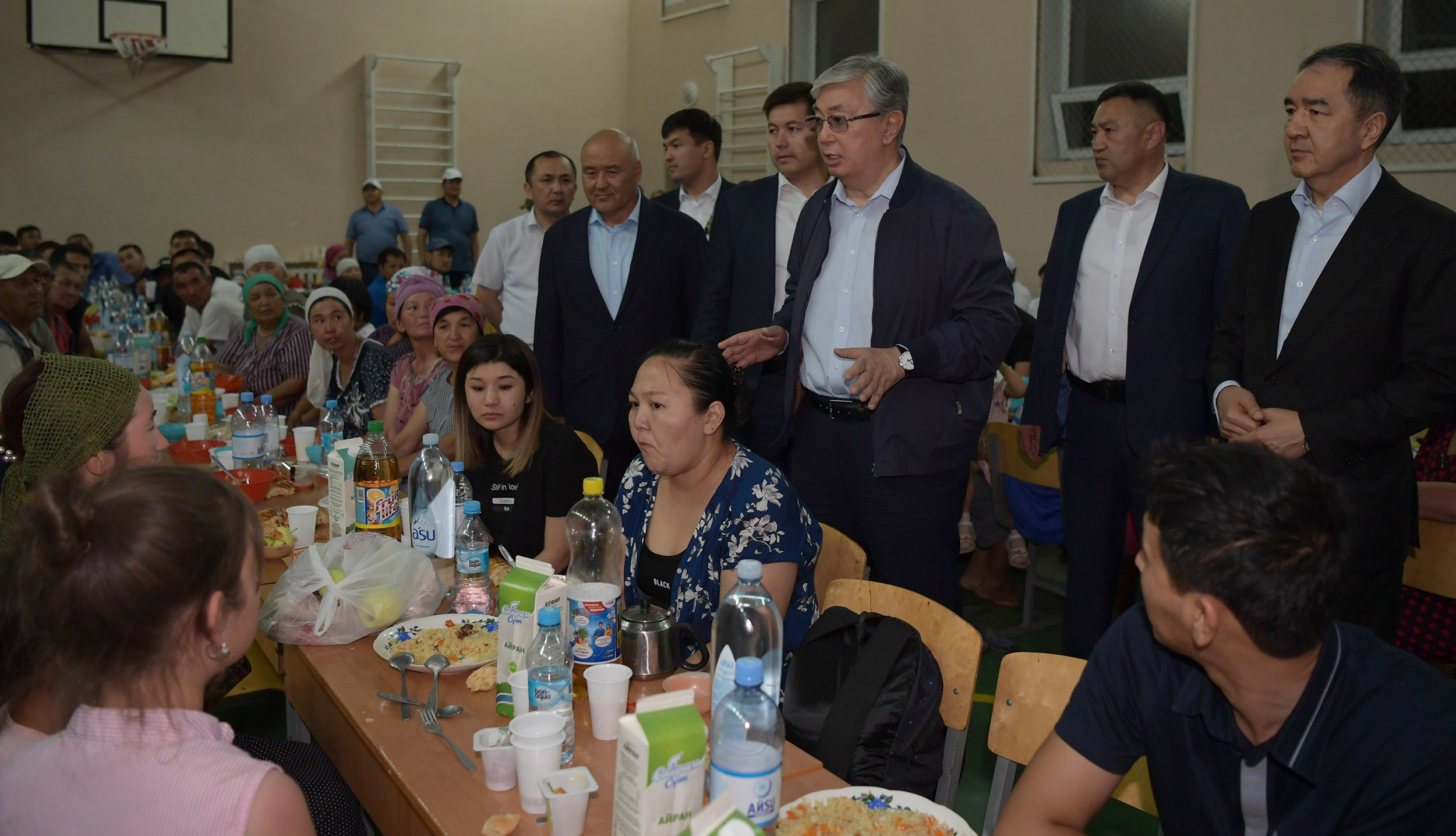 Kassym-Jomart Tokayev visits the evacuation center of Arys
