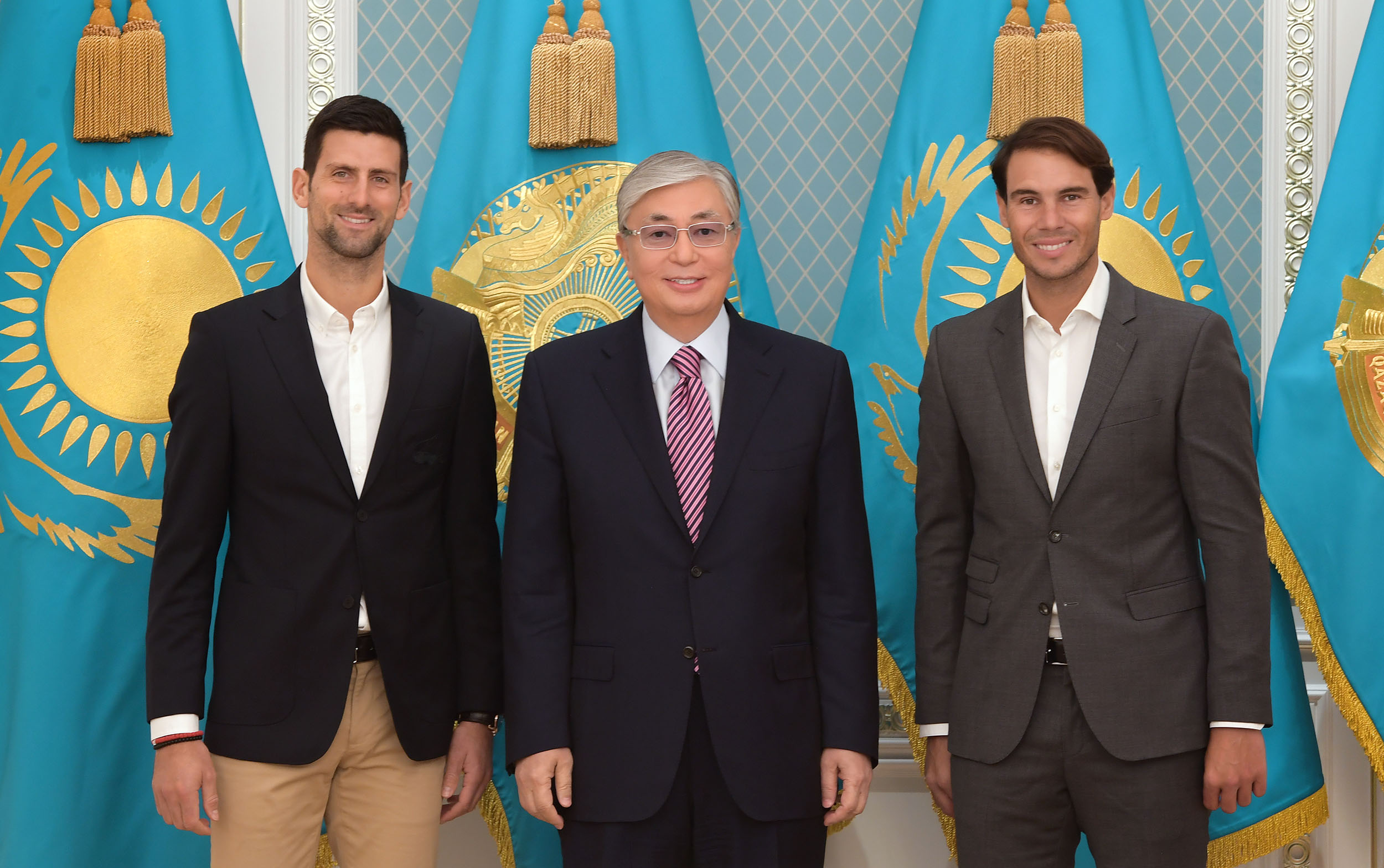 Kazakh President meets with world tennis stars Rafael Nadal and Novak Djokovic